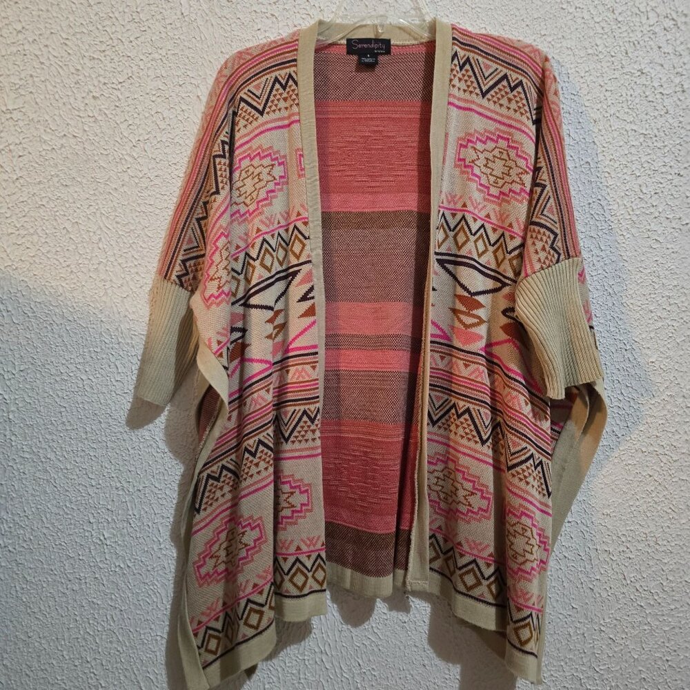 Serendipity By Victoria Southwestern Patterned Open Cardigan S 100% Acrylic